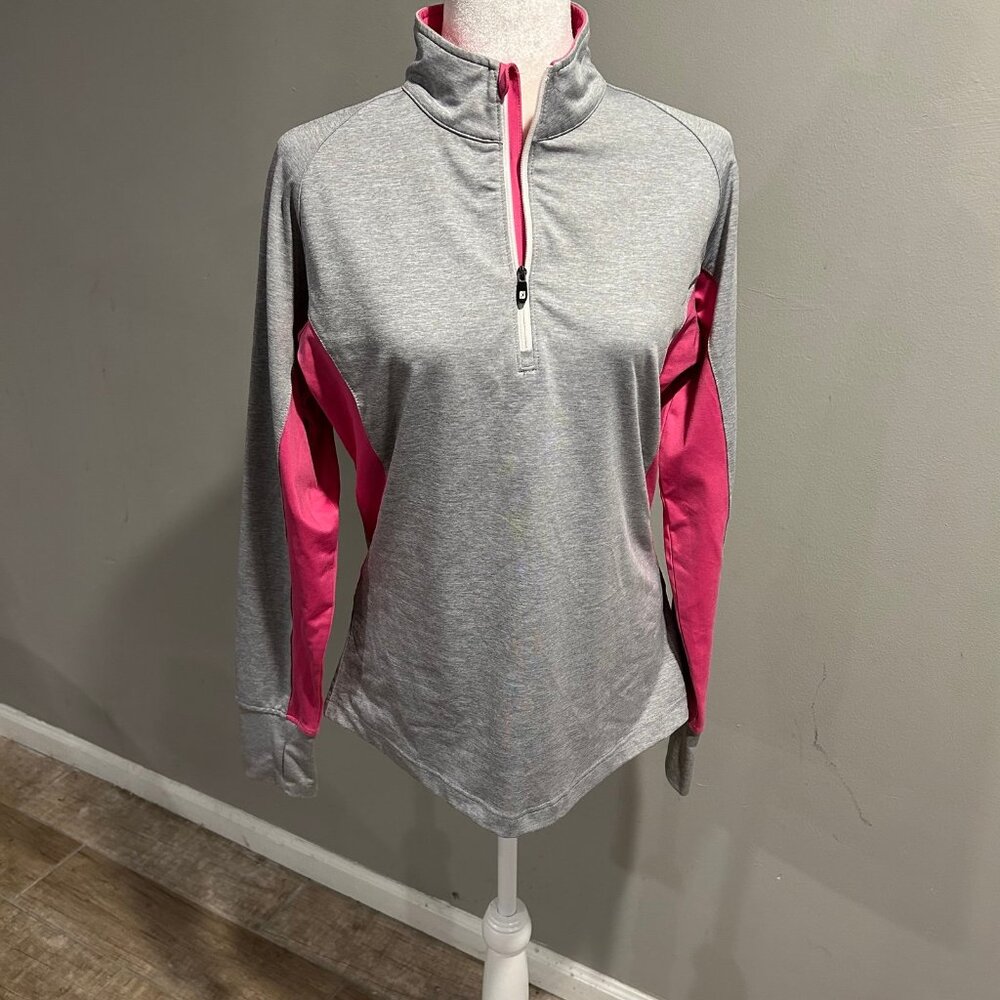 Footjoy FJ Golf Pullover Jacket three quarter Sweatshirt Zip Grey Pink Medium